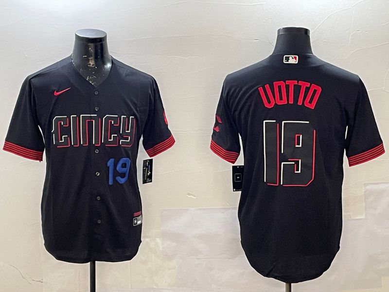 Men Cincinnati Reds 19 Uotto Black City Edition Game Nike 2025 MLB Jersey style 2